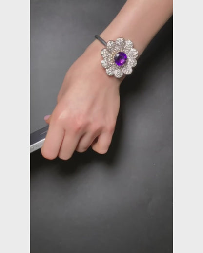 AMETHYST & DIAMONDS, SILVER & WHITE GOLD CONVERTIBLE BRACELET & BROOCH, 1950s