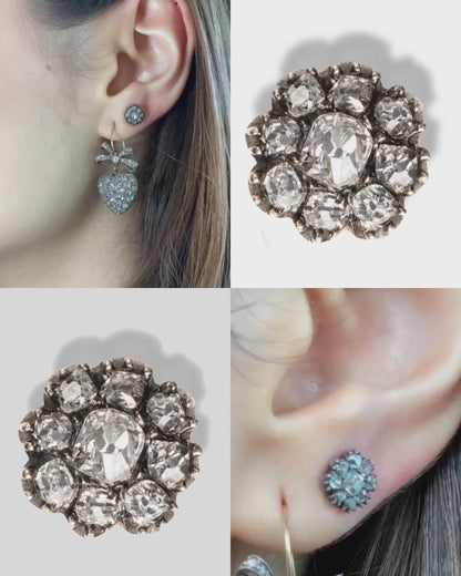 GEORGIAN DIAMOND, SILVER & GOLD EAR STUDS, 1800s