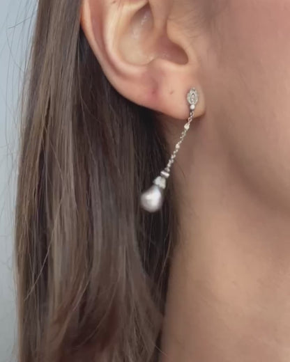 ART DÉCO NATURAL PEARL, DIAMOND, PLATINUM & WHITE GOLD EARRINGS, 1930s
