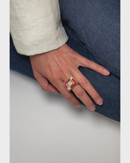 RUBY, DIAMOND & ROSE GOLD TANK RING, 1940s