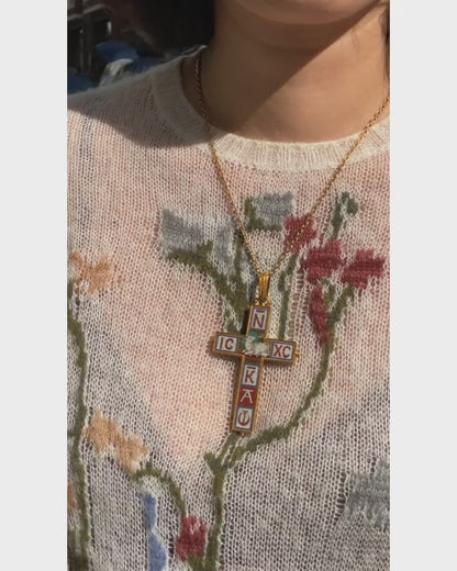 CIVILOTTI MICROMOSAIC & YELLOW GOLD CROSS PENDANT, 1890s